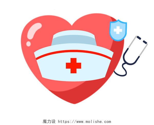 红色爱心卡通护士帽医疗健康主题JPG素材卡通护士节护士帽元素
